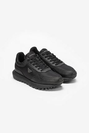 کفش اسنیکر مشکی مردانه چرم اصل Emporio Armani - کد 744103296