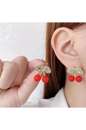 گوشواره جواهر قرمز سنگ طبیعی Pelin Aksesuar - کد 889935043