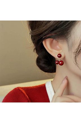گوشواره جواهر زرشکی فلزی Pelin Aksesuar - کد 889935137