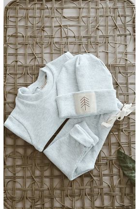 ست نوزادی طوسی بچه گانه پنبه ای MODA - کد 890710526