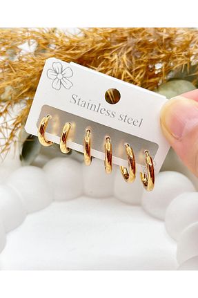 گوشواره استیل (فولاد) طلائی زنانه استیل (فولاد) DSTSTORE - کد 772251751