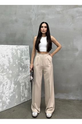 شلوار بژ زنانه پاچه گشاد Asfa Moda - کد 889997183