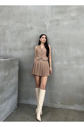 دامن قهوه ای زنانه پنبه ای Asfa Moda - کد 890035863