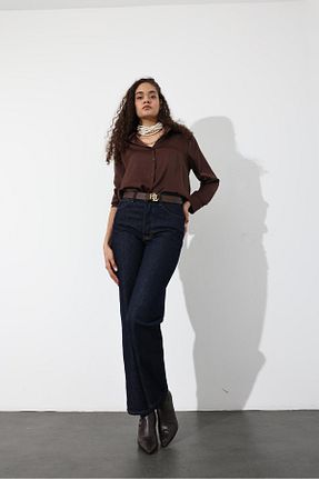 شلوار جین سرمه ای زنانه پاچه گشاد 5in1Canpolat - کد 890823236