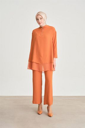 ست بالاتنه و پائین تنه حجاب قهوه ای زنانه رگولار Armine - کد 834631252