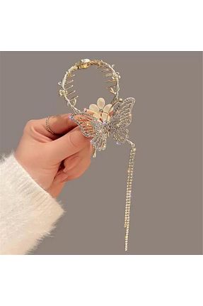 گیره سر طلائی زنانه سنگ کریستال Pelin Aksesuar - کد 890164456