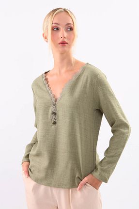 بلوز خاکی زنانه ساده Vitrin - کد 739234605