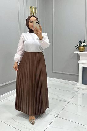 دامن حجاب قهوه ای زنانه کمر کش دار HİFADEN - کد 890346103