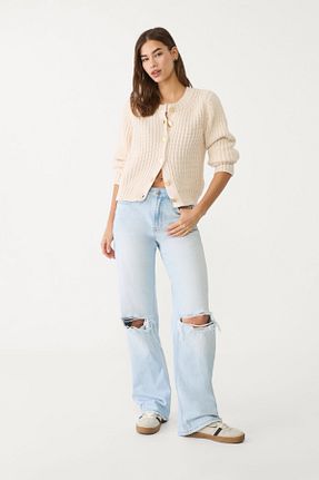 شلوار جین آبی زنانه پاچه گشاد Stradivarius - کد 891374249