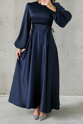 لباس مجلسی حجاب سرمه ای زنانه یقه دوچرخه LEYUZE BUTİK - کد 891523495