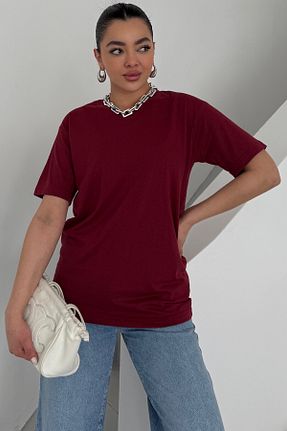 تیشرت زرشکی زنانه کراپ MODAGEN - کد 890506841