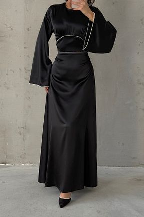 لباس مجلسی حجاب مشکی زنانه یقه دوچرخه LEYUZE BUTİK - کد 891520895
