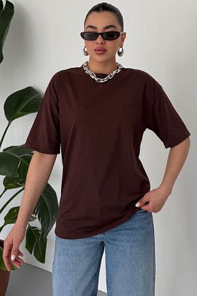 تیشرت قهوه ای زنانه کراپ MODAGEN - کد 890506731