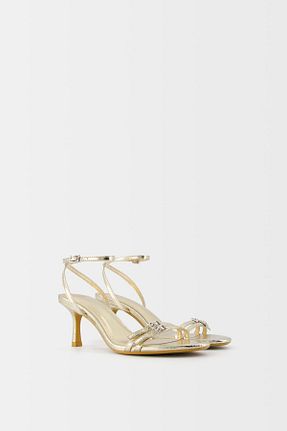 صندل طلائی زنانه پاشنه نازک Bershka - کد 890529193
