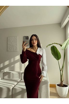 لباس زرشکی زنانه بافتنی Zoom Butik - کد 890535693