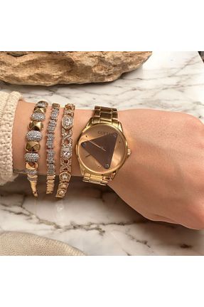 دستبند استیل (فولاد) طلائی زنانه سنک زیرکون Vanessam Butik - کد 890539520