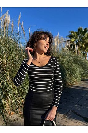 بلوز مشکی زنانه یقه هفت Genel Markalar - کد 890860353