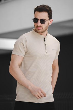 تیشرت بژ مردانه اسلیم فیت Oksit - کد 739082247