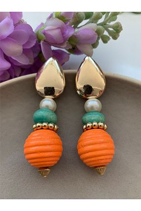 گوشواره جواهر نارنجی منجق Pelin Aksesuar - کد 348887628