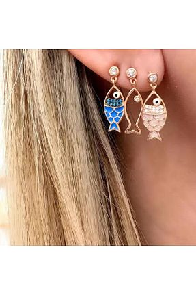 گوشواره جواهر طلائی برنجی Pelin Aksesuar - کد 63321330