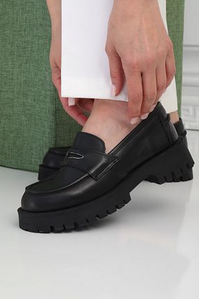 کفش لوفر مشکی زنانه چرم خالص BELİSİA - کد 118289829