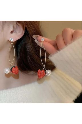 گوشواره جواهر قرمز لزران Pelin Aksesuar - کد 833079805
