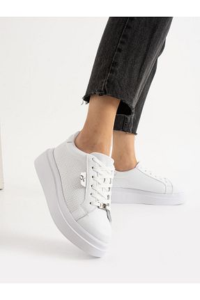 کفش اسنیکر سفید زنانه چرم اصل Alemdar Shoes - کد 890672082