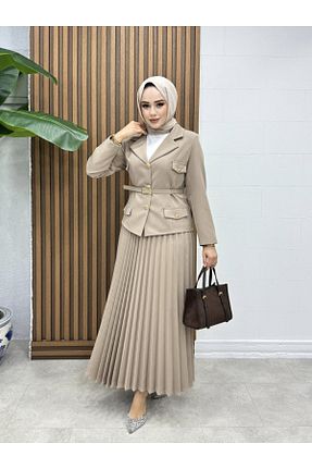 ست بالاتنه و پائین تنه بژ زنانه بافتنی Butikkolik - کد 888649978