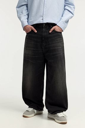 شلوار جین مشکی مردانه پاچه پهن Pull & Bear - کد 888685447