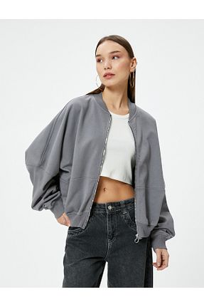 سوئیشرت طوسی زنانه ساده Koton - کد 814052886