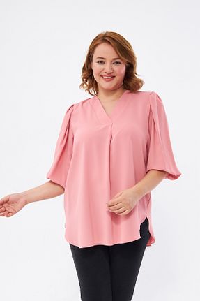 بلوز سایز بزرگ صورتی زنانه اسلیم Ayhanlar Collection - کد 889380061