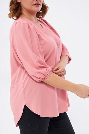 بلوز سایز بزرگ صورتی زنانه اسلیم Ayhanlar Collection - کد 889380061
