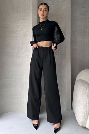 شلوار پارچه ای مشکی زنانه بلند PALAZZO - کد 750002045