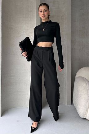شلوار پارچه ای مشکی زنانه بلند PALAZZO - کد 750002045