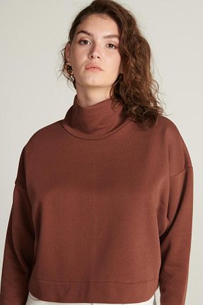 سوئیشرت قهوه ای زنانه ساده TUBİA - کد 645994186