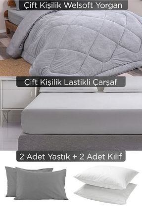 ست لحاف و روکش لحاف و روکش بالش دو نفره طوسی 195 x 215 beyazlale - کد 812261367