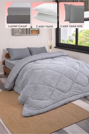 ست لحاف و روکش لحاف و روکش بالش دو نفره طوسی 195 x 215 beyazlale - کد 812261367