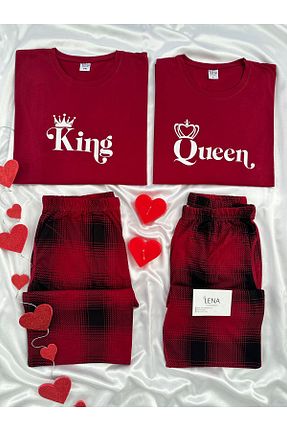 ست لباس راحتی زرشکی زنانه طرح دار Lena Homewears - کد 887383162