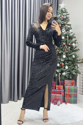لباس سایز بزرگ مشکی زنانه مخمل zks grup tekstil - کد 889629717