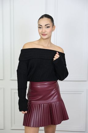 دامن زرشکی زنانه چرم مصنوعی Volumex - کد 888903188