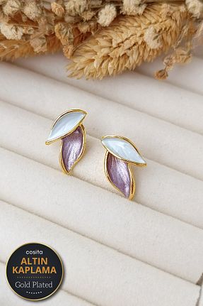گوشواره جواهر بنفش روکش طلا cosita - کد 689473678