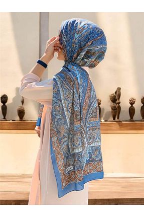 شال آبی زنانه پنبه ای Baştacı - کد 856080118