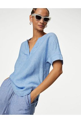 بلوز آبی زنانه رگولار Marks & Spencer - کد 831148811