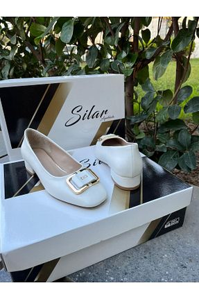 کفش مجلسی سفید زنانه پاشنه ضخیم SİLAR - کد 889104200
