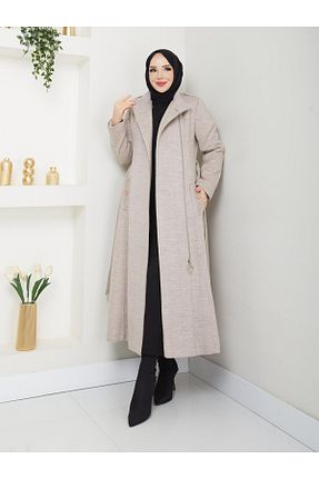 پالتو پشمی حجاب بژ زنانه رگولار Doque - کد 889149765