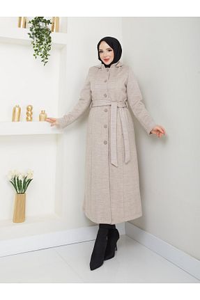 پالتو پشمی حجاب بژ زنانه رگولار Doque - کد 889149478