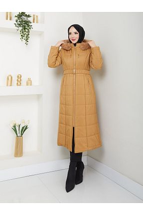 پالتو پشمی حجاب قهوه ای زنانه رگولار Doque - کد 889149565