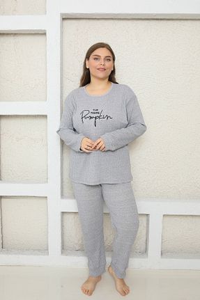 ست لباس راحتی سایز بزرگ طوسی زنانه نوشته / شعار Genel Markalar - کد 890170681