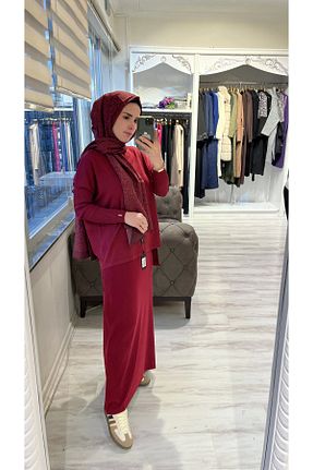 دامن زرشکی زنانه تریکو Invee - کد 889387132
