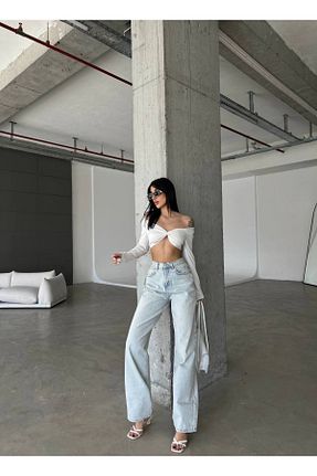 شلوار جین آبی زنانه پاچه پهن Aida Fashion - کد 889433286